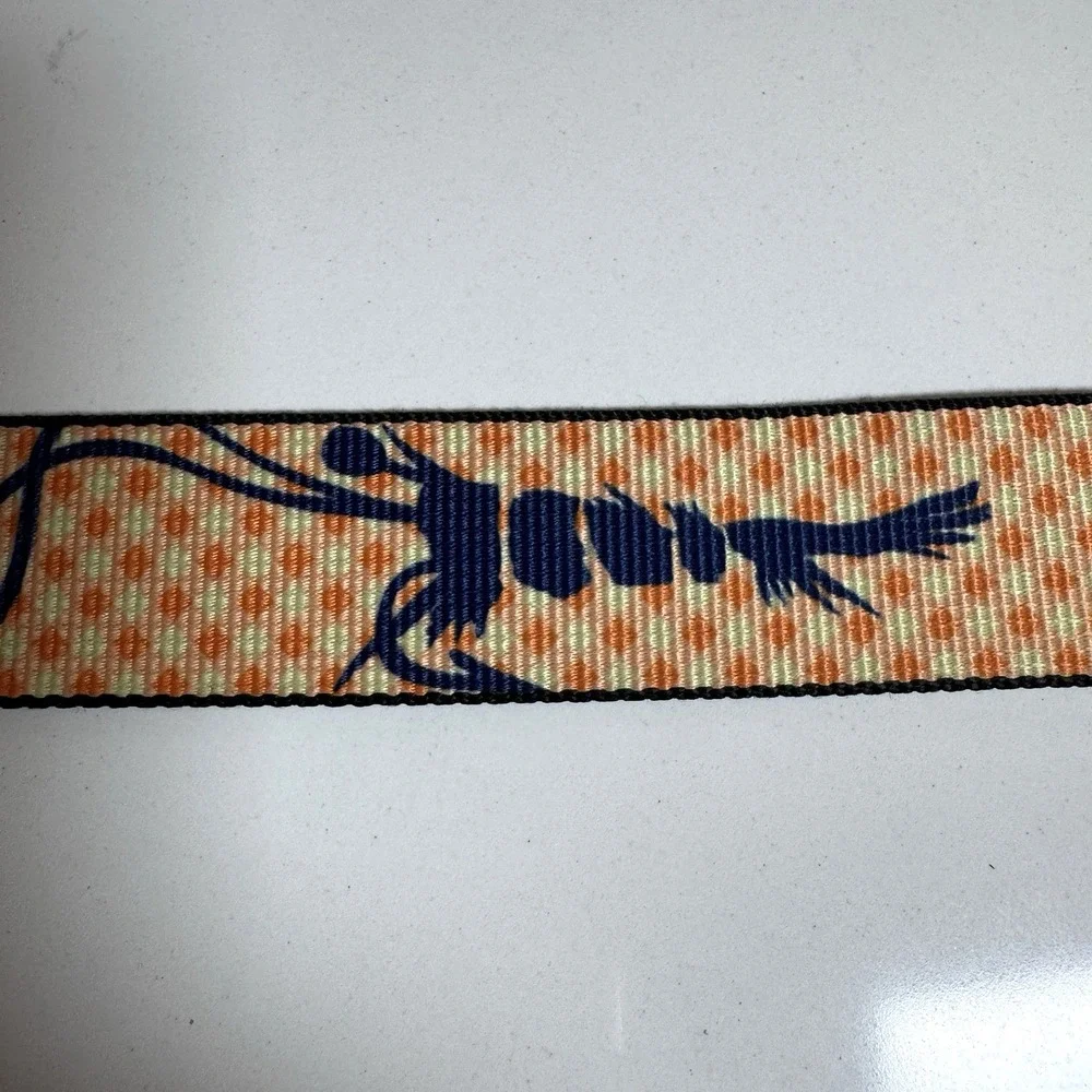 Tucker Blair‎ Lobster Gingham Web Belt Mens 36 Orange Blue Preppy Leather Trim